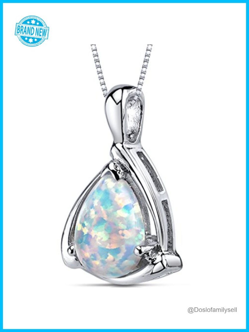 925 Sterling Silver Teardrop Pendant Necklace Lab Grown Opal 18"
